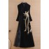 Ancient Chinese Hanfu Women Spring Phoenix Heavy Industries Embroidery Lace Velvet Black Elegant Thin Slim Dresses