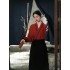 CozyForms Red Chinese Modern Hanfu Dresses for Women Ma Mian Skirt Show Thin Daily Clothes