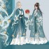 Chinese Hanfu Wei Jin Men Women Same Printed Big Sleeve Shirt Cross collar Waist Skirt Suit Couple