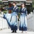 Chinese couple CP Hanfu men women cross neck embroidery two piece set of gradient printing student class clothing
