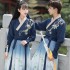 Chinese couple CP Hanfu men women cross neck embroidery two piece set of gradient printing student class clothing