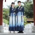 Chinese couple CP Hanfu men women cross neck embroidery two piece set of gradient printing student class clothing