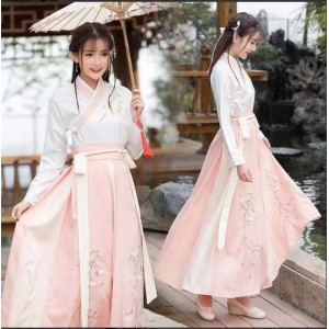 Chinese Hanfu Female fairy Costumes Adult Student Ming Tang Han Women Girl embroidery Sarong Daily Collar Suit Set