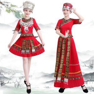 Miao skirt women Dresses Zhuang dance Dresses Minority pleated skirt performance Dresses Tujia Miao performance dress