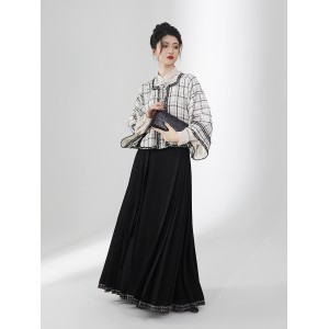 Original Ming Uniform Square Neck Half arm Han Element Stand Up Collar Chinese Horse Face Skirt Costume