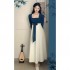 Chinese Hanfu women French Vintage Elegant Pearl Square Neck High Waist Skirt Daily Imporved Hanfu Dress