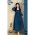 Chinese Hanfu women French Vintage Elegant Pearl Square Neck High Waist Skirt Daily Imporved Hanfu Dress
