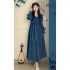 Chinese Hanfu women French Vintage Elegant Pearl Square Neck High Waist Skirt Daily Imporved Hanfu Dress
