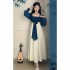 Chinese Hanfu women French Vintage Elegant Pearl Square Neck High Waist Skirt Daily Imporved Hanfu Dress