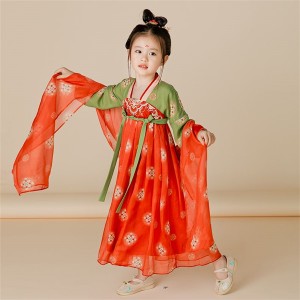 Children Hanfu Girl Brocade Scale Chest Dresses Fairy Chinese Koi Embroidery Spring Ancient Performance Clothing