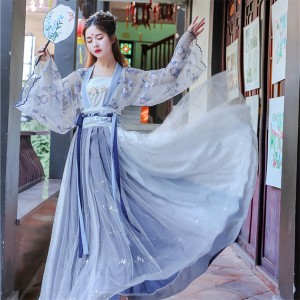 Womens Traditional Hanfu Chinese Outfit Stage Dresses Folk Dance Costumes
